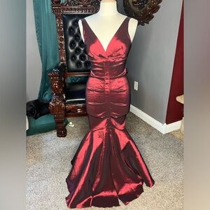 Red mermaid prom gown